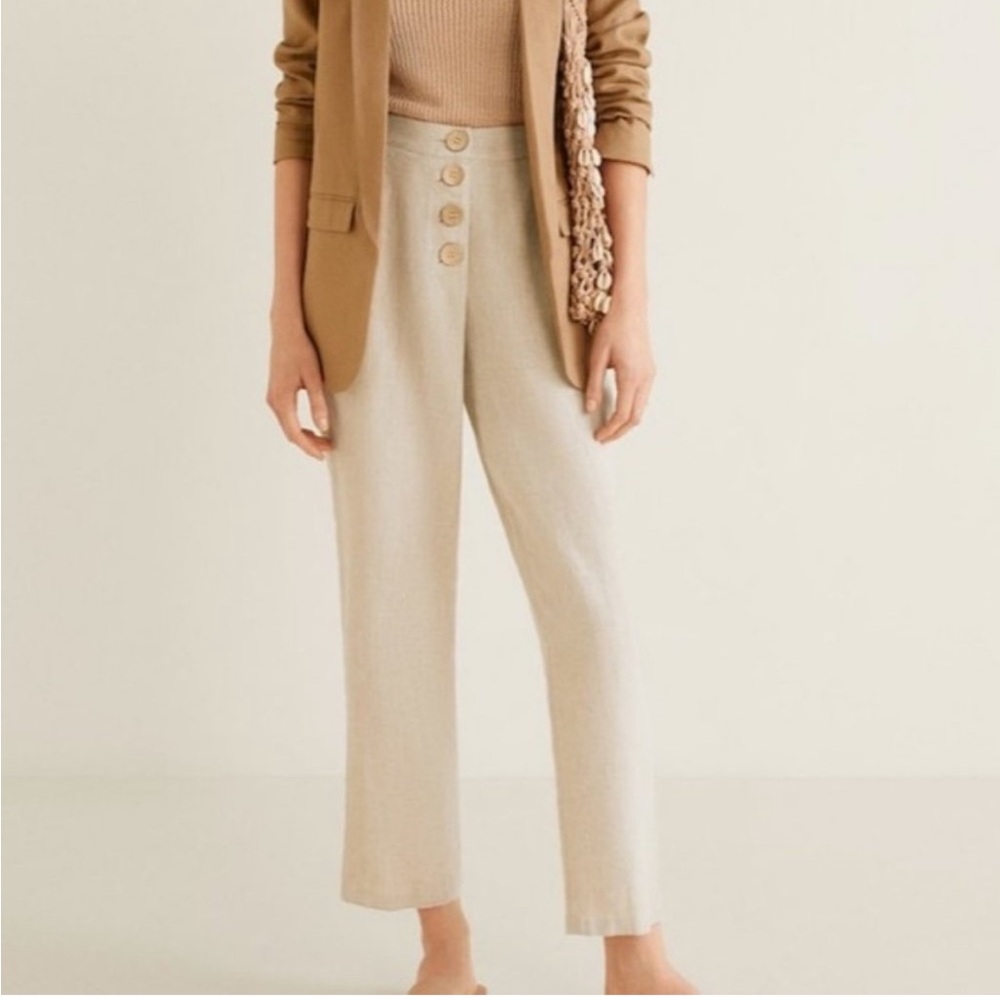 Mango Natural Linen Button Front Pants, Mango Linen Cropped Pants – Size XXS